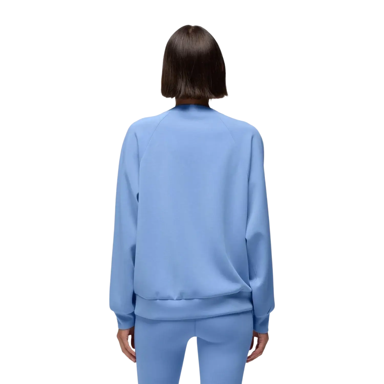 PrAna Women's Shea Soft Crewneck in blue vibes, on model back view