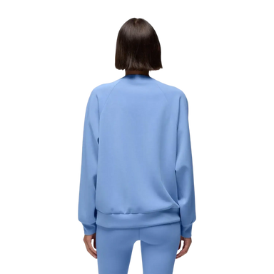 PrAna Women's Shea Soft Crewneck in blue vibes, on model back view