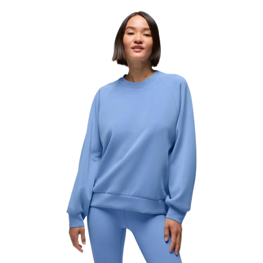 PrAna Women's Shea Soft Crewneck in blue vibes, on model front view