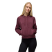 PrAna Women's Shea Soft Hoodie in deep vino, on model front view