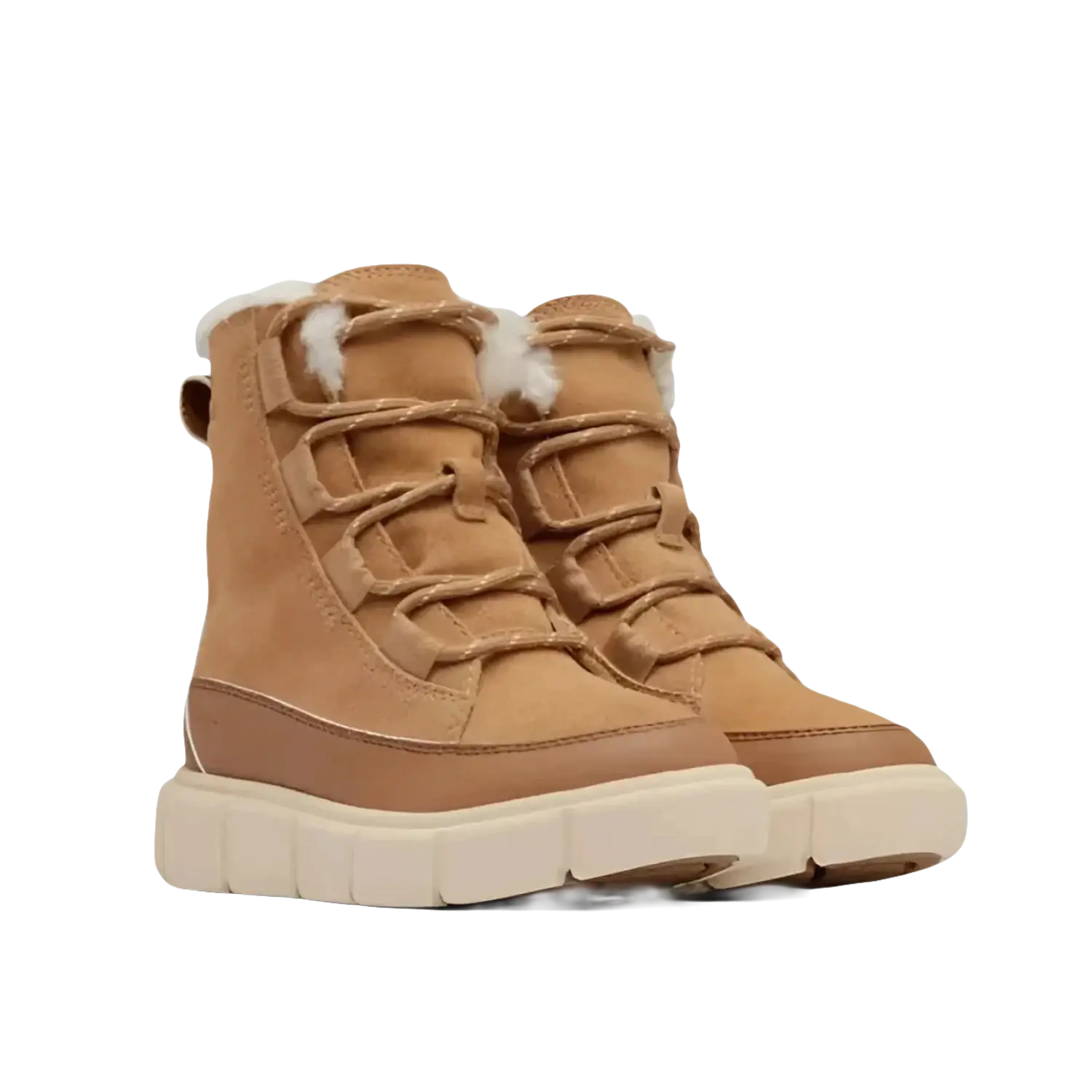 Sorel Kid's EXPLORER™ III Waterproof Boot in tawny buff & bleached ceramic, pair front view