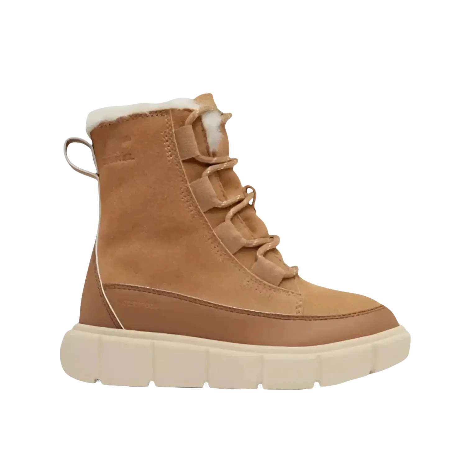Sorel Kid's EXPLORER™ III Waterproof Boot in tawny buff & bleached ceramic, side view