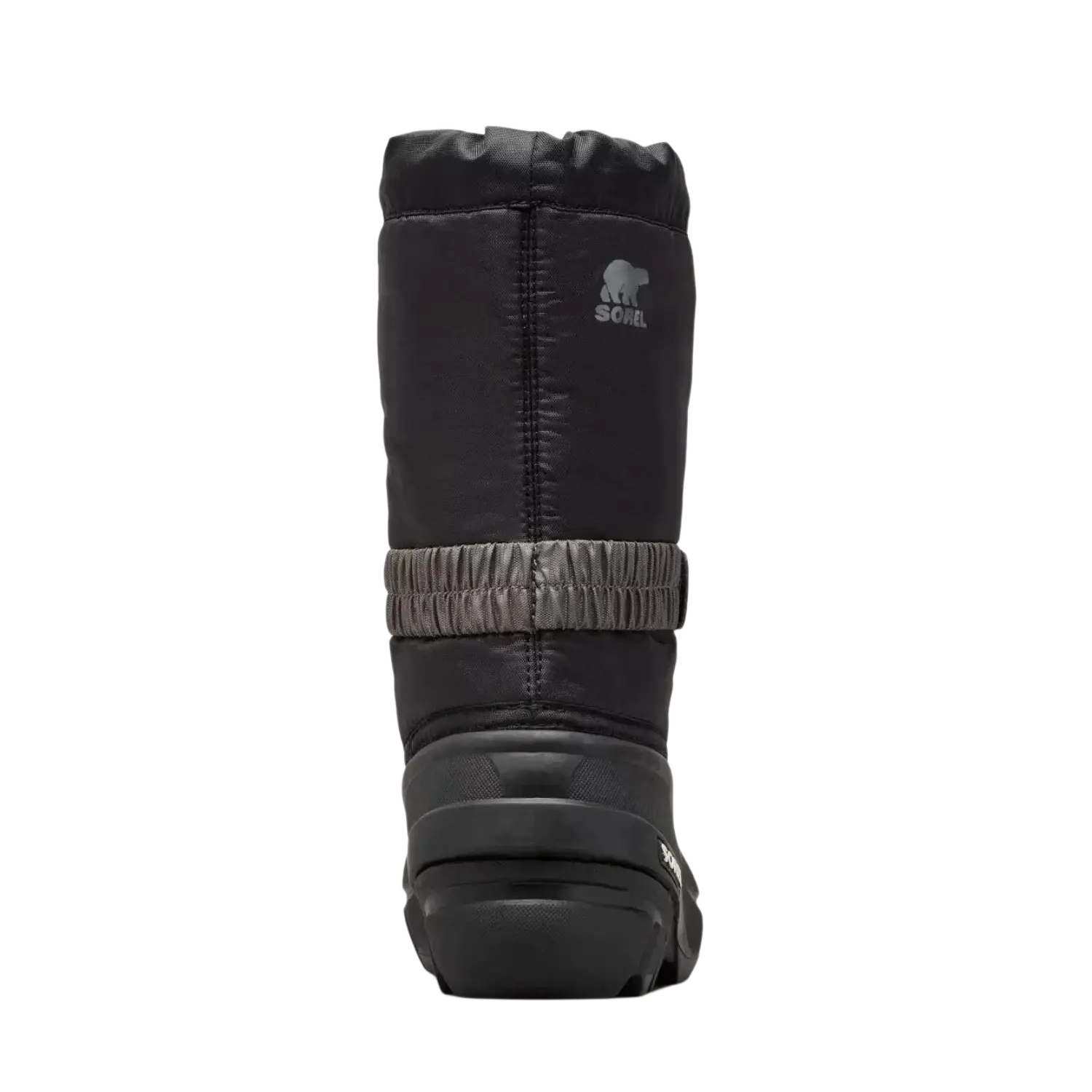 Sorel Kid's Flurry Boot in black & ty grey, back view