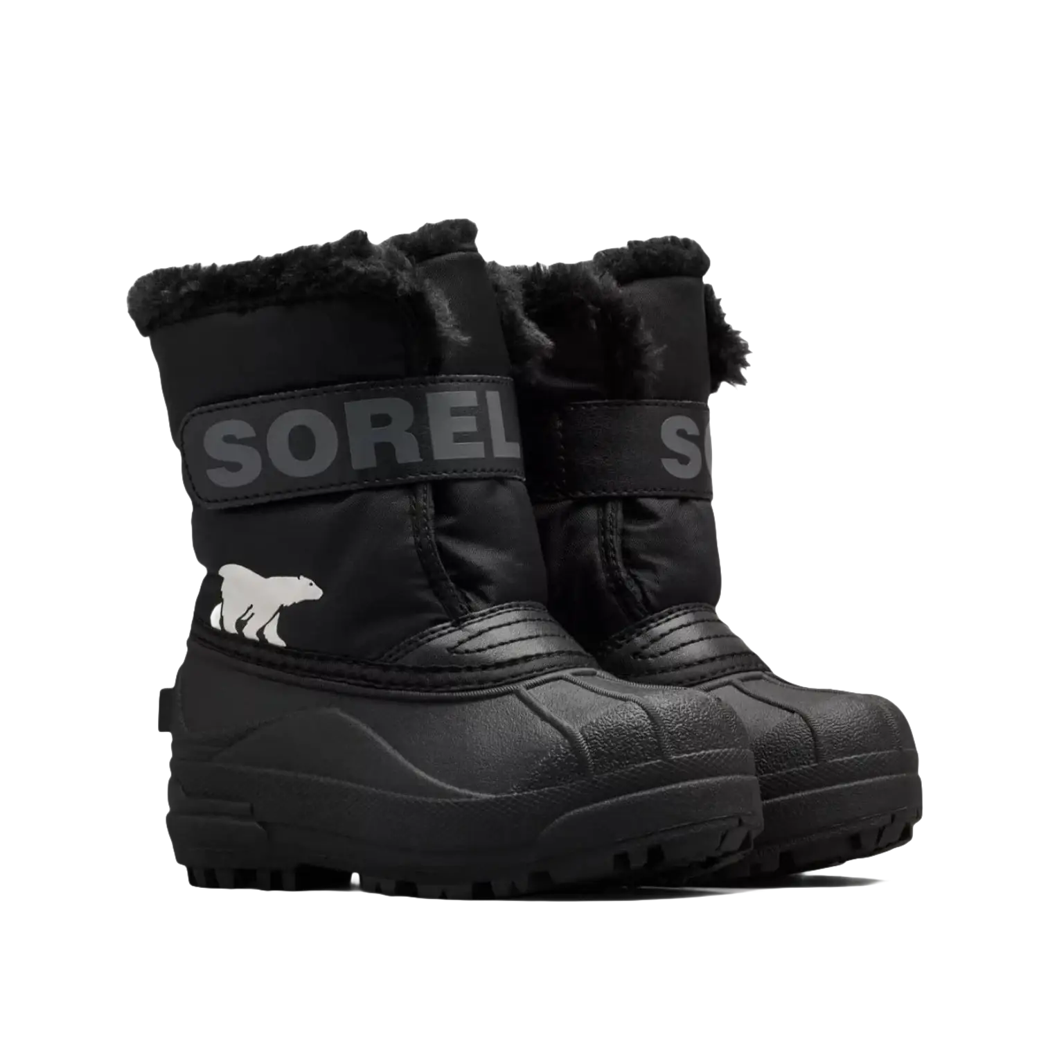 Sorel Kid's Snow Commander™ Boot in black & charcoal, pair side angled view