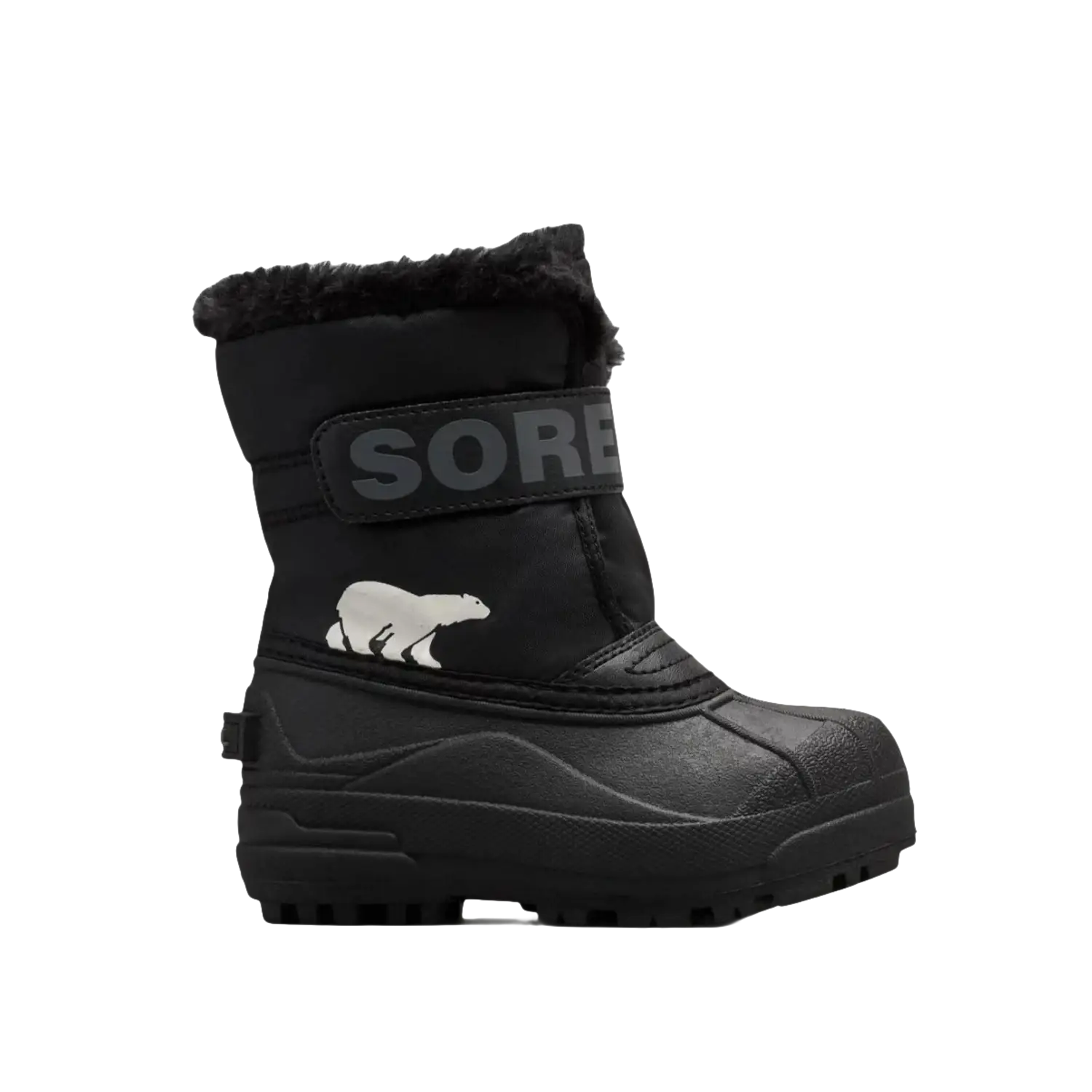 Sorel Kid's Snow Commander™ Boot in black & charcoal, side view