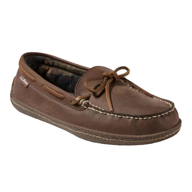 L.L. Bean Men's Handsewn Flannel-Lined Slippers in acorn, front view