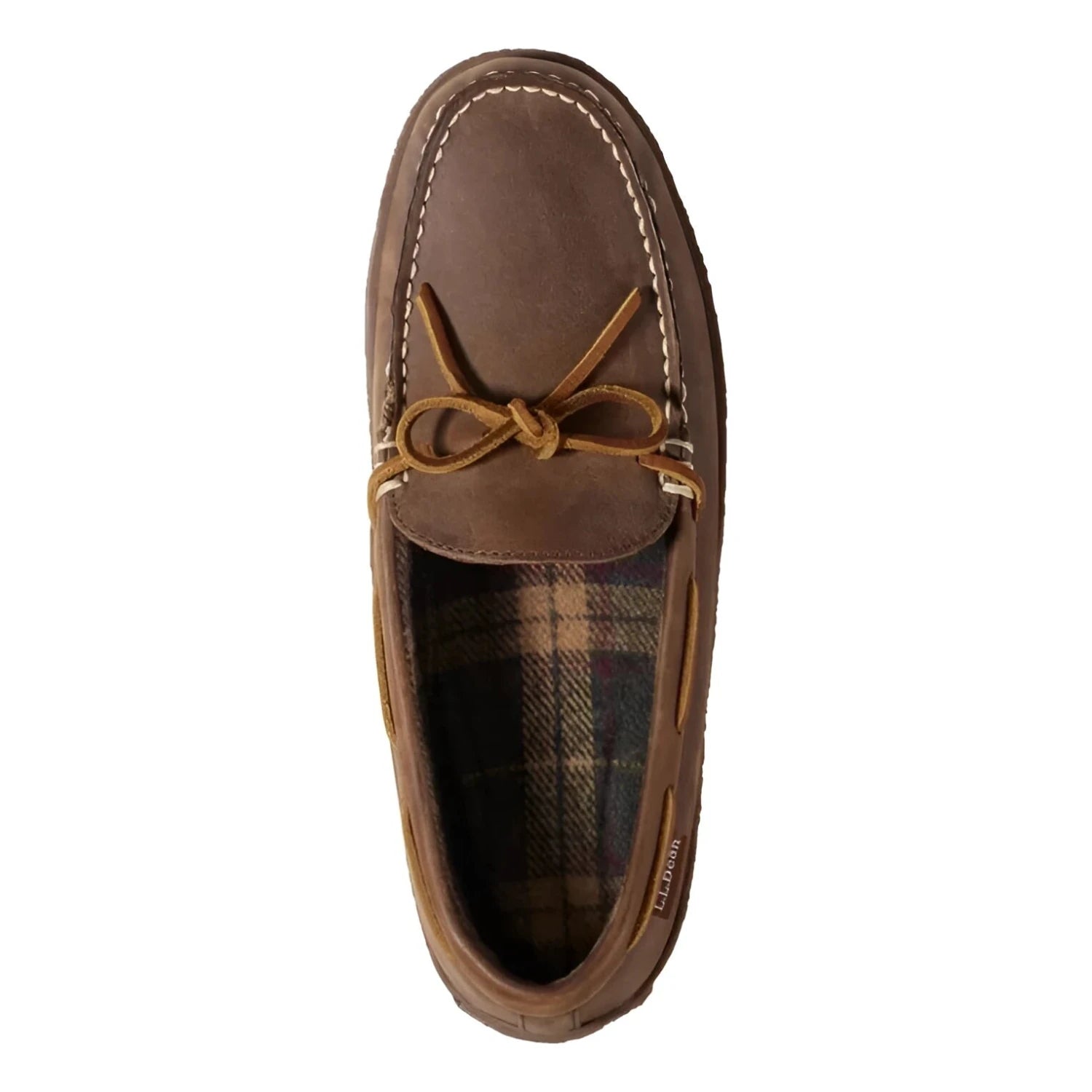 L.L. Bean Men's Handsewn Flannel-Lined Slippers in acorn, top view