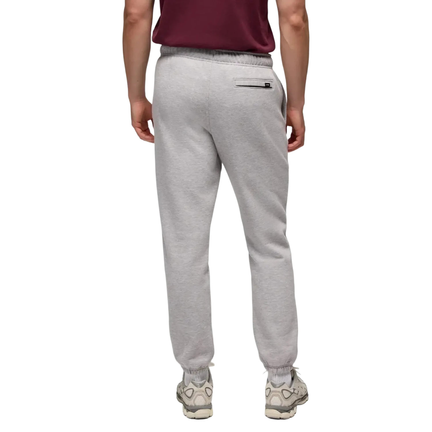 PrAna M's prAna Fleece Sweatpant in heather grey, on model back view