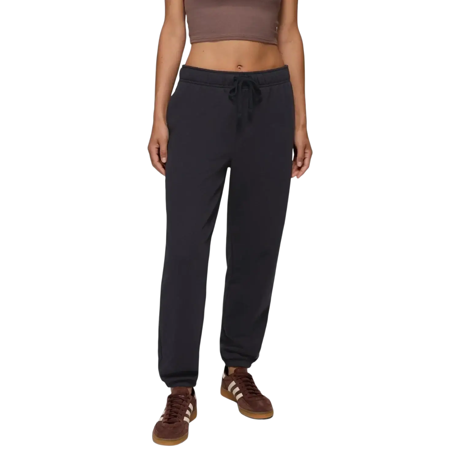 PrAna Women's prAna Fleece Sweatpant in black, on model front view