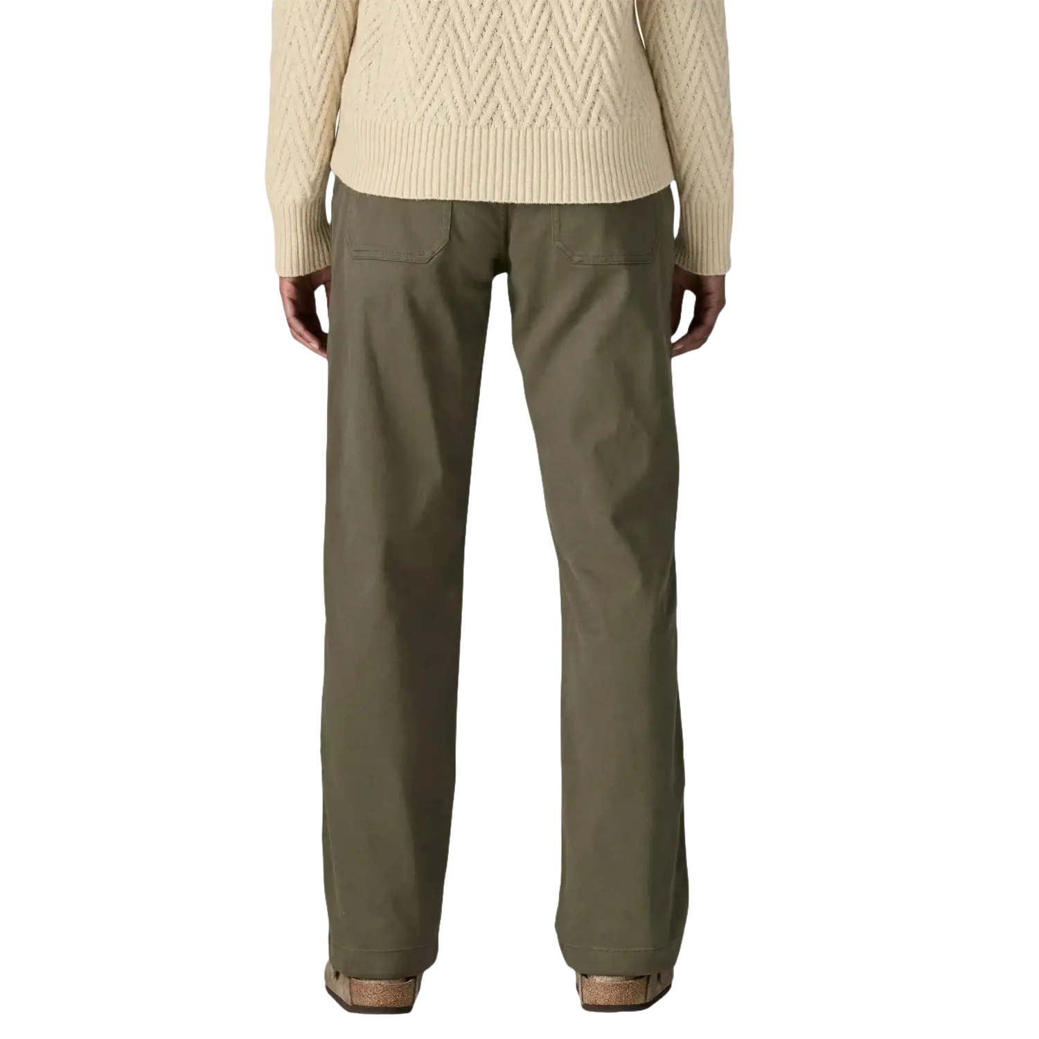 Patagonia Women's Utility Pants in basin green, on model back view 