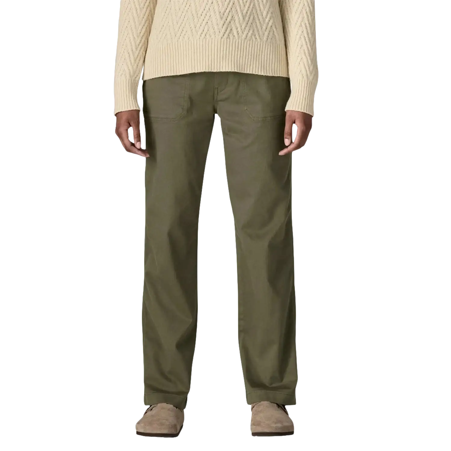 Patagonia Women's Utility Pants in basin green, on model front view 