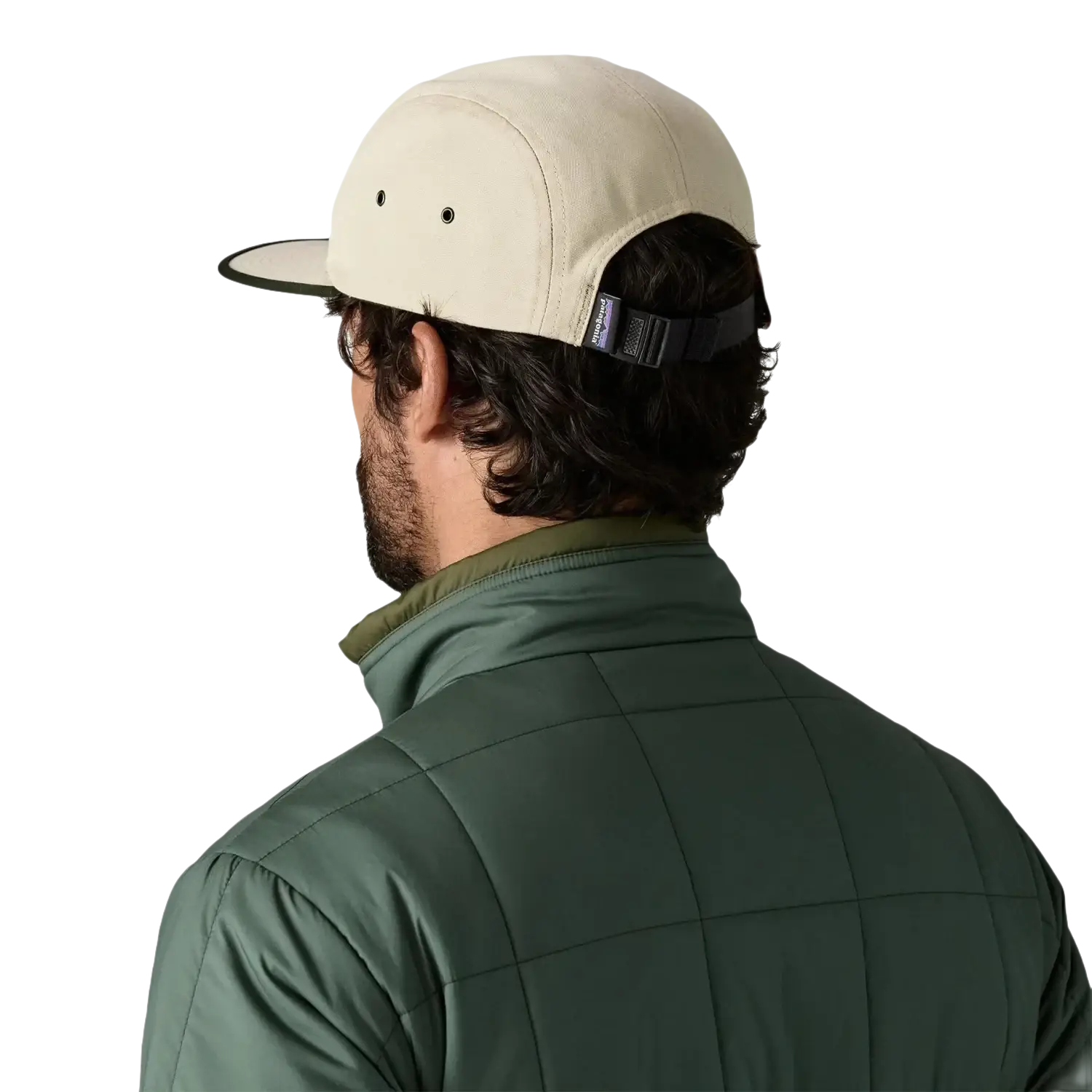 Patagonia Graphic Maclure Hat in oval logo & pumice, model back view