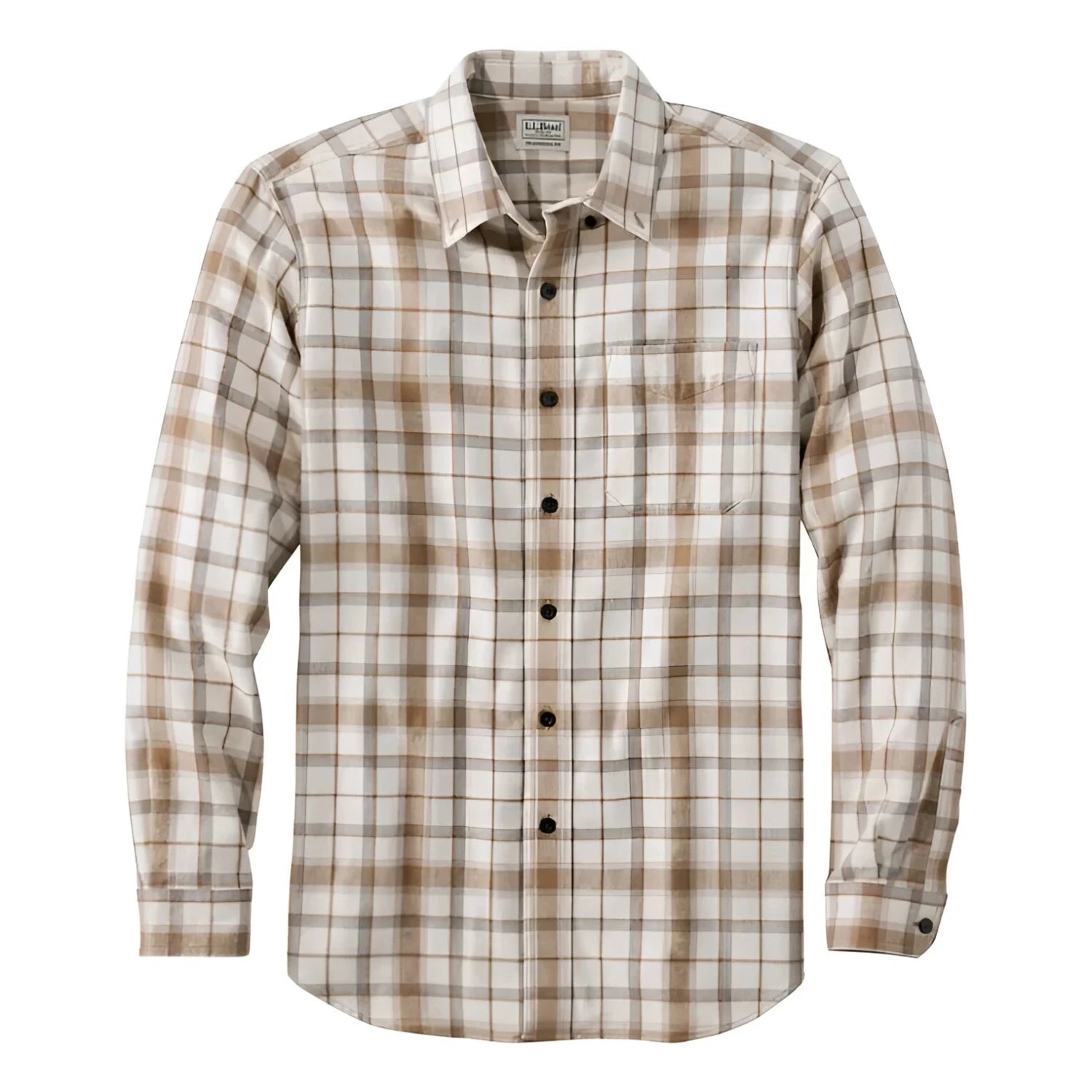 L.L. Bean M's Scotch Plaid Flannel Shirt, Traditional Fit in bean of freeport natural, flat front view