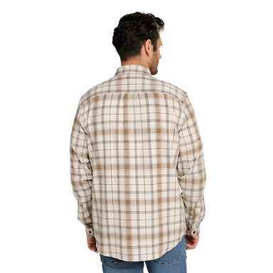 L.L. Bean M's Scotch Plaid Flannel Shirt, Traditional Fit in bean of freeport natural, on model back view