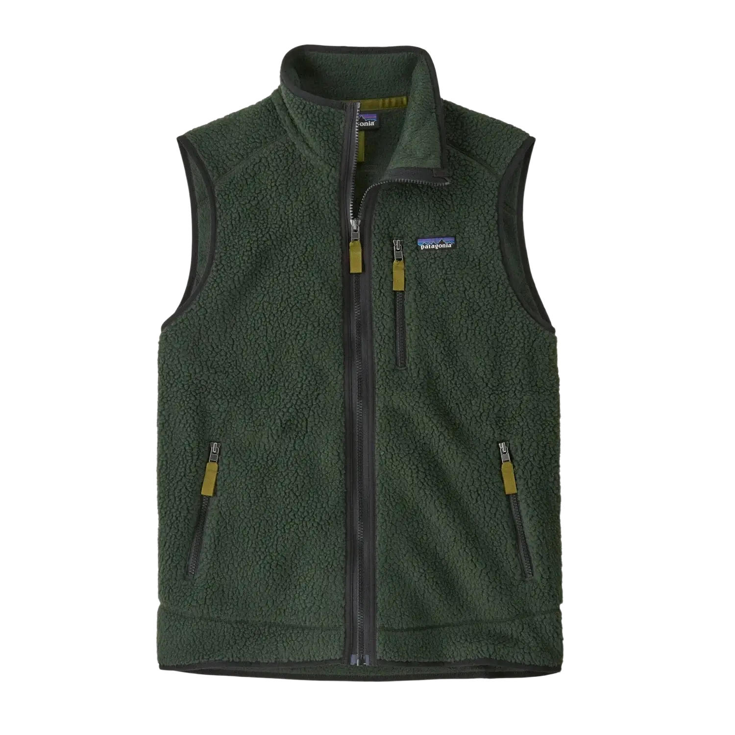 Patagonia Men's Retro Pile Fleece Vest in old growth green, front view
