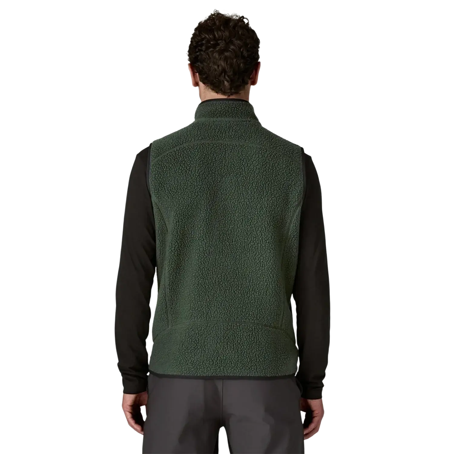 Patagonia Men's Retro Pile Fleece Vest in old growth green, on model back view