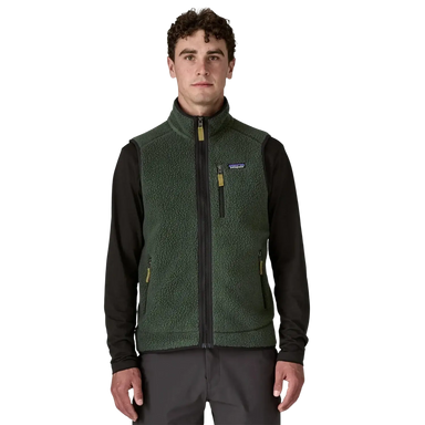 Patagonia Men's Retro Pile Fleece Vest in old growth green, on model front view