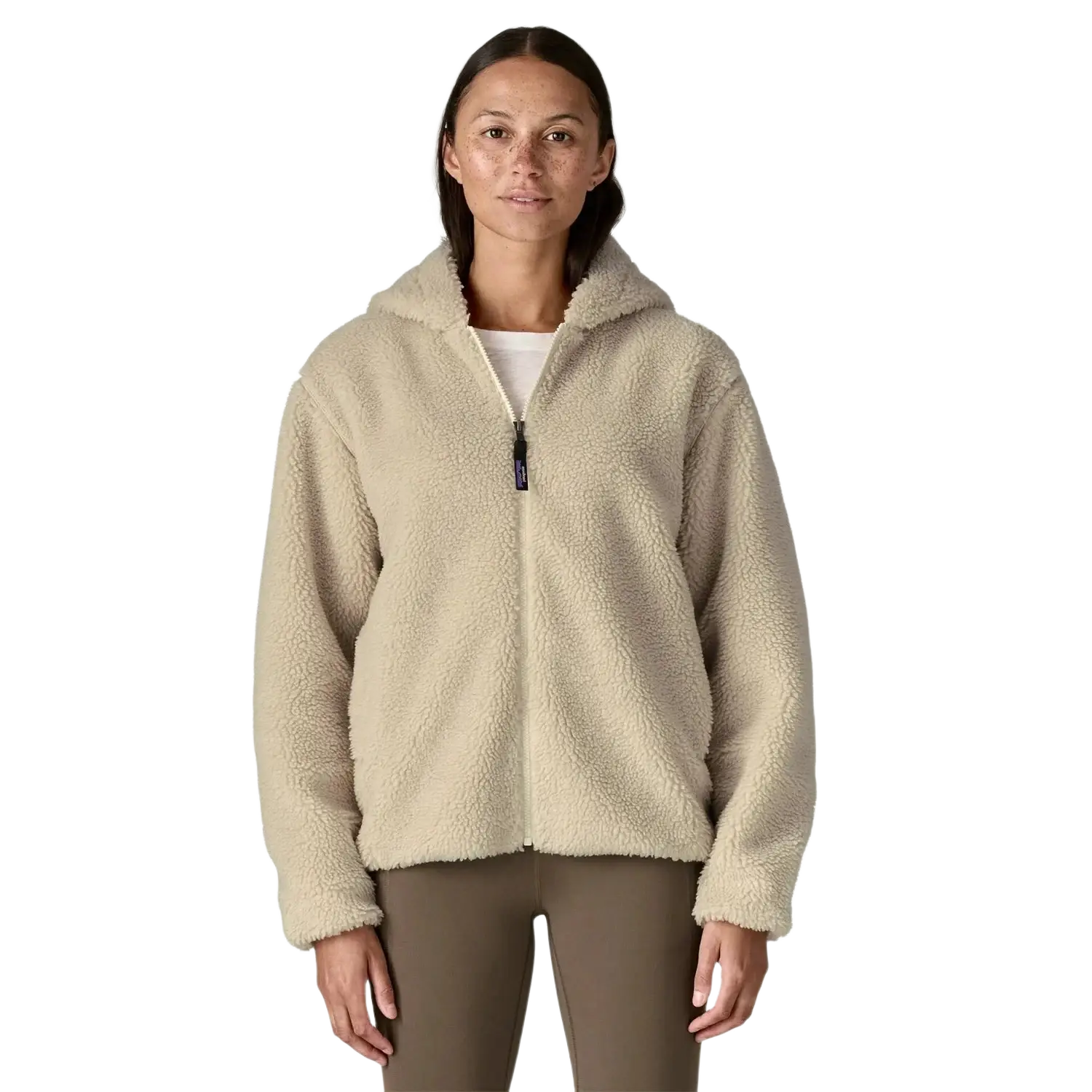 Patagonia Women's Lunar Dusk Fleece Hoody in natural, on model front view