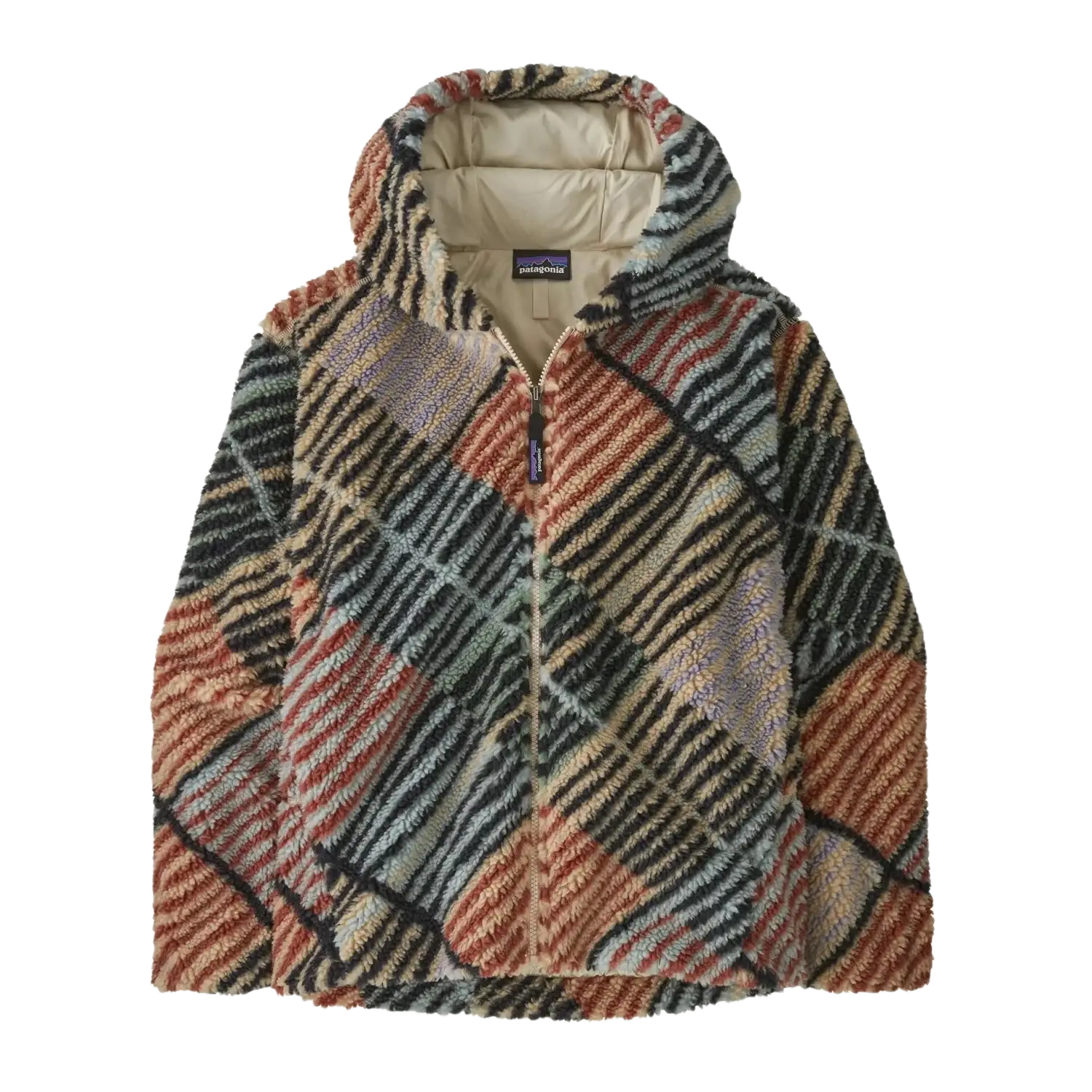 Patagonia Women's Lunar Dusk Fleece Hoody in rainfall quilt & dark natural, front view