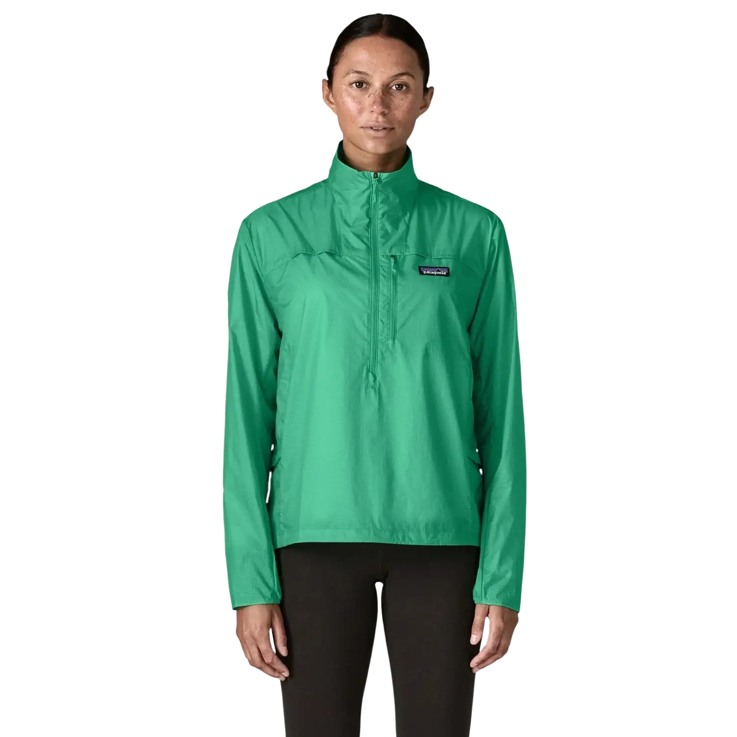 Patagonia Women's Houdini® Stash 1/2-Zip Pullover in aqua stone, on model front view