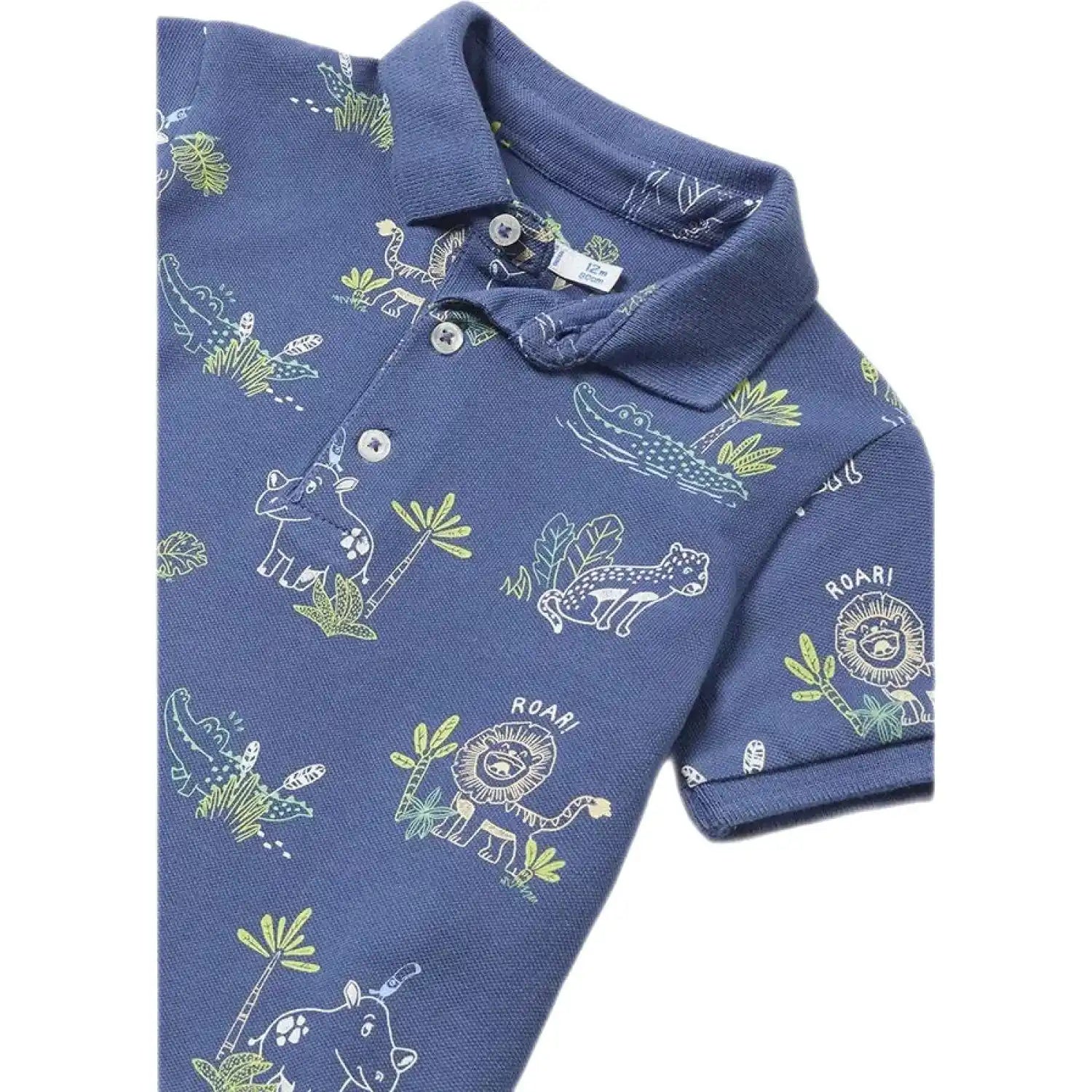 Mayoral Baby Short Sleeve Polo, Indigo, front view flat zoomed