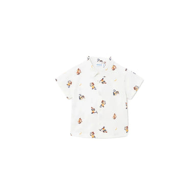 Mayoral Baby Short Sleeve Shirt, White, front view flat 