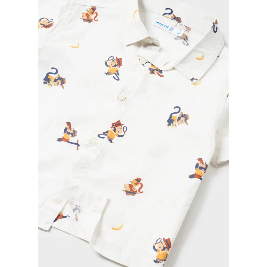 Mayoral Baby Short Sleeve Shirt, White, front view zoomed