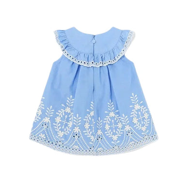 Mayoral Baby Embroidered Dress, Indigo, back view flat 