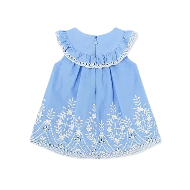 Mayoral Baby Embroidered Dress, Indigo, back view flat 