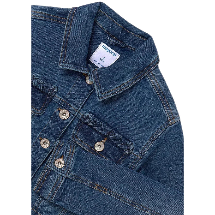 Mayoral K's Jean Jacket, Dark, front view zoomed in 