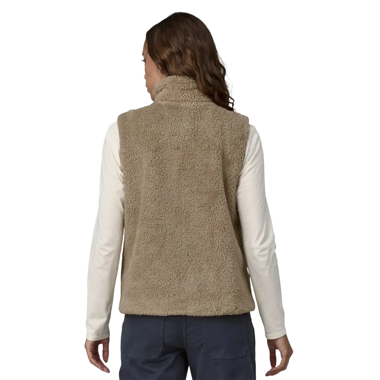 Patagonia Women's Los Gatos Fleece Vest in seabird grey, on model back view