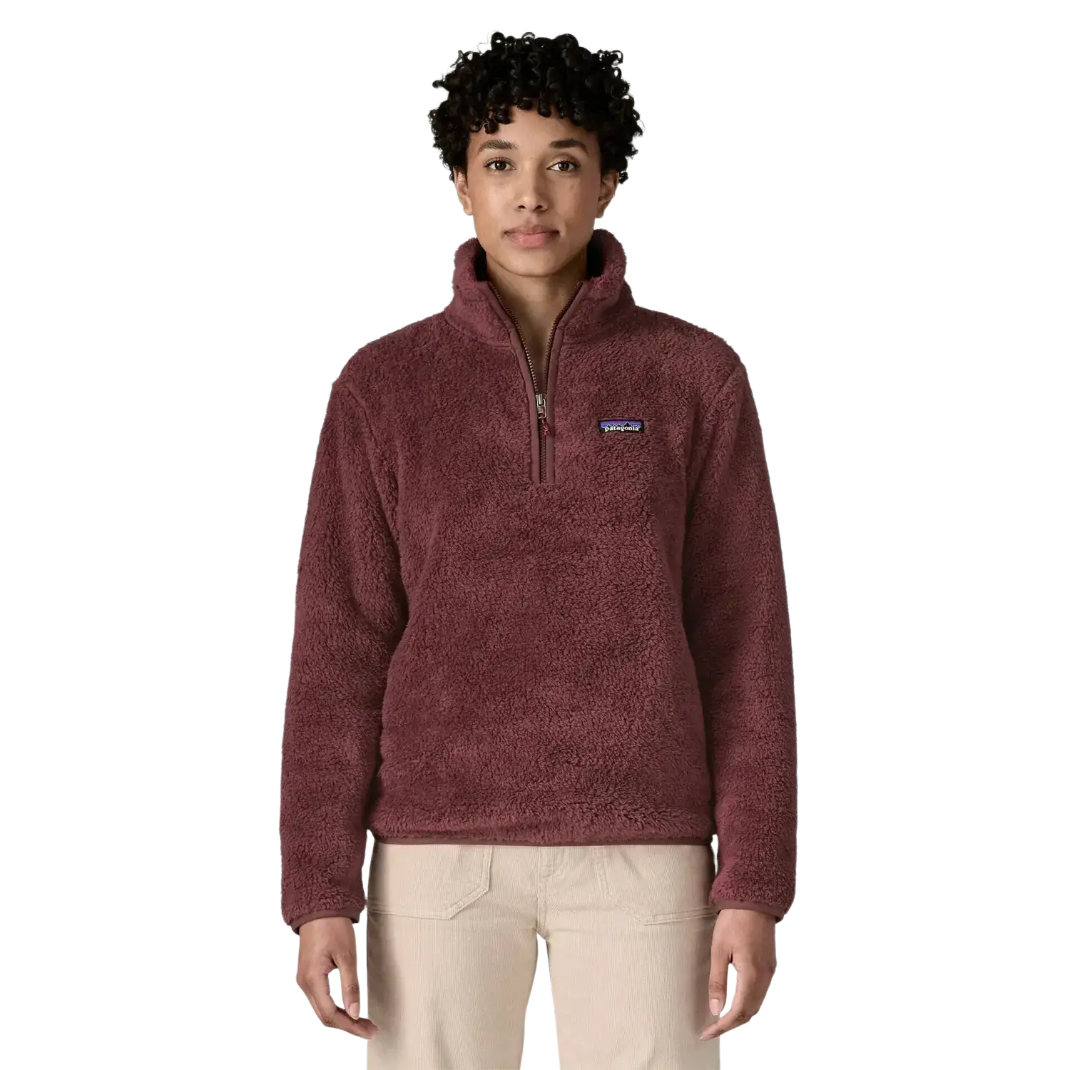 Patagonia Women's Los Gatos 1/4-Zip Fleece in dark ruby, on model front view