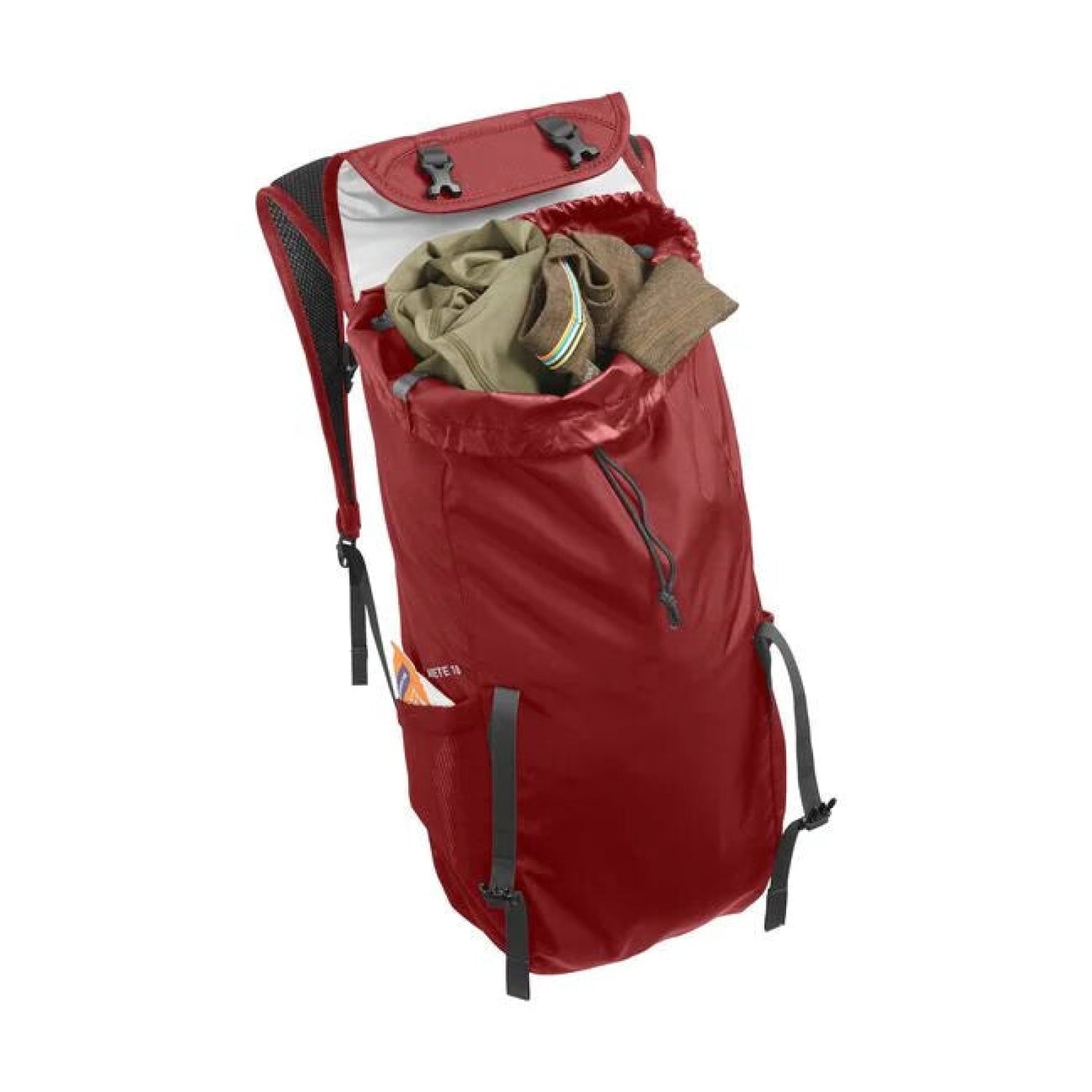 Camelbak Arete 18 50 OZ Hydration Pack in rosewood, front with lid open