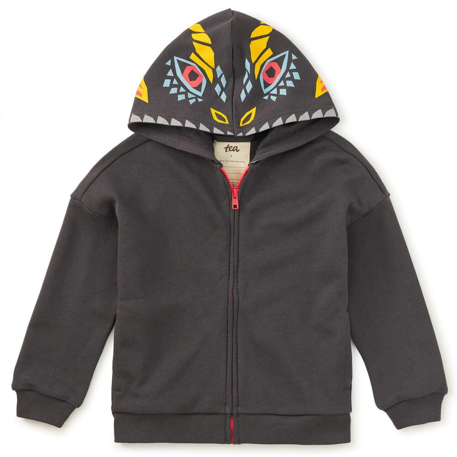 Tea Collection Boy's Dragon Hood Easy Fit Hoodie in pepper, flat front view