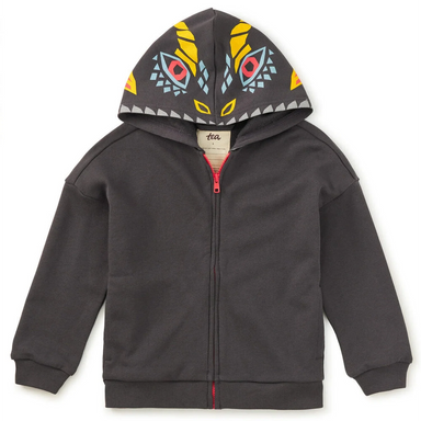 Tea Collection Boy's Dragon Hood Easy Fit Hoodie in pepper, flat front view