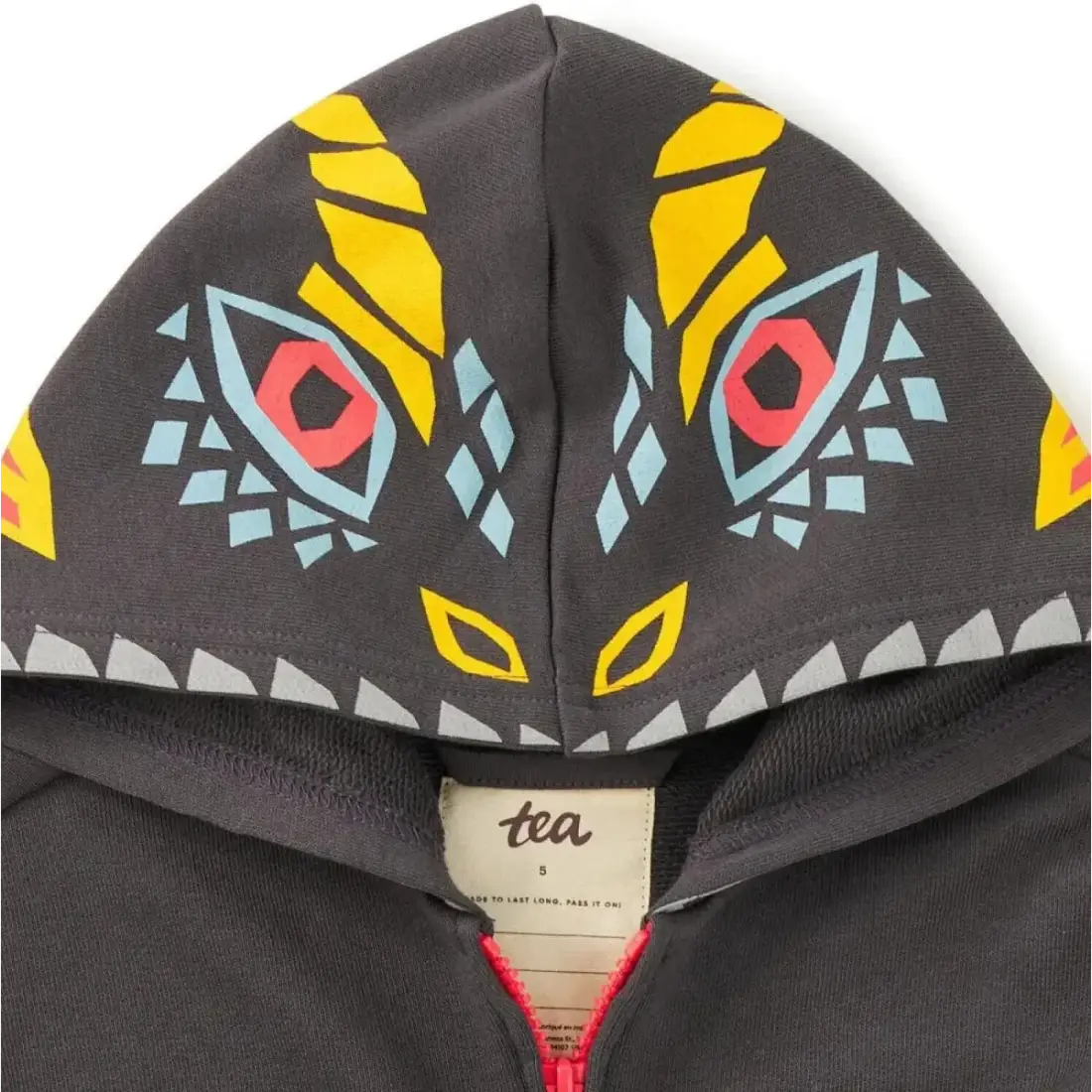 Tea Collection Boy's Dragon Hood Easy Fit Hoodie in pepper, hood detail