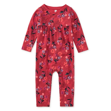 Tea Collection Baby Wrap Neck Romper in vintage french flowers, flat front