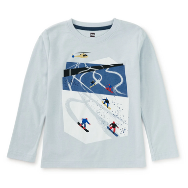 Tea Collection Boy's Ski Slopes Graphic Tee in ice, flat front view