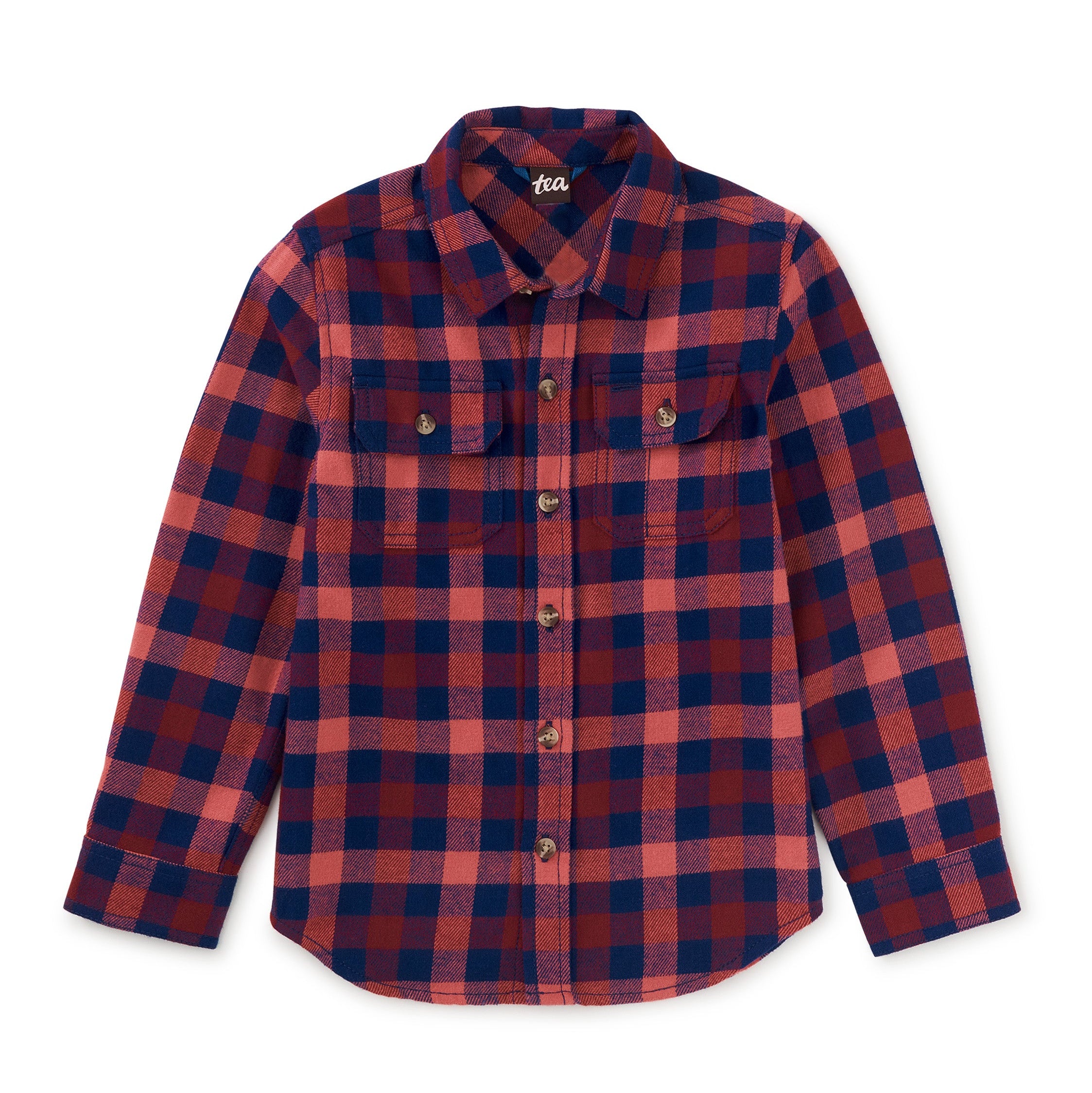Tea Collection Boy's Flannel Button Up Shirt in daegu plaid, flat front view
