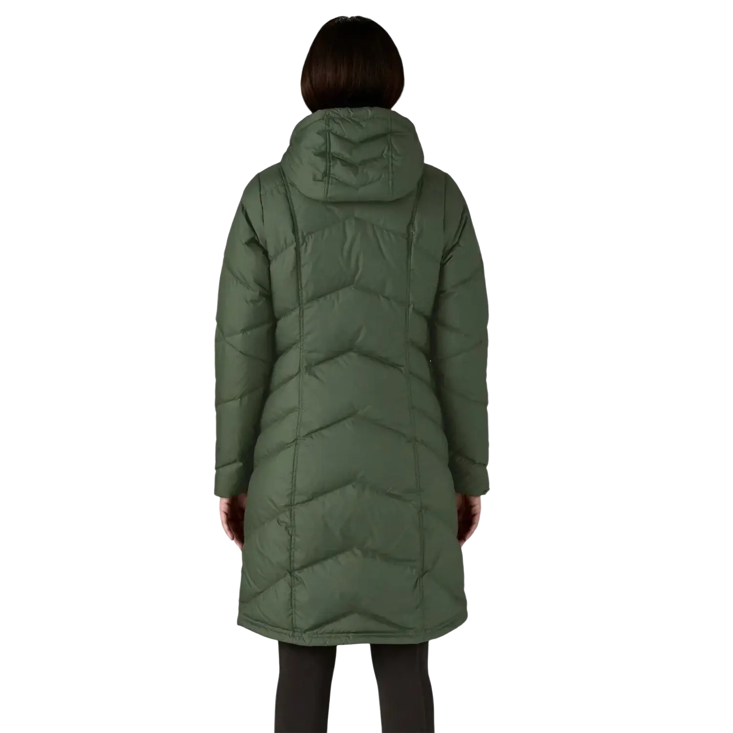 Patagonia Women's Down With It Parka in old growth green, on model back view