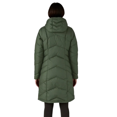 Patagonia Women's Down With It Parka in old growth green, on model back view