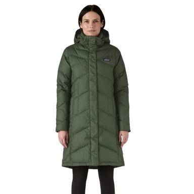 Patagonia Women's Down With It Parka in old growth green, on model front view