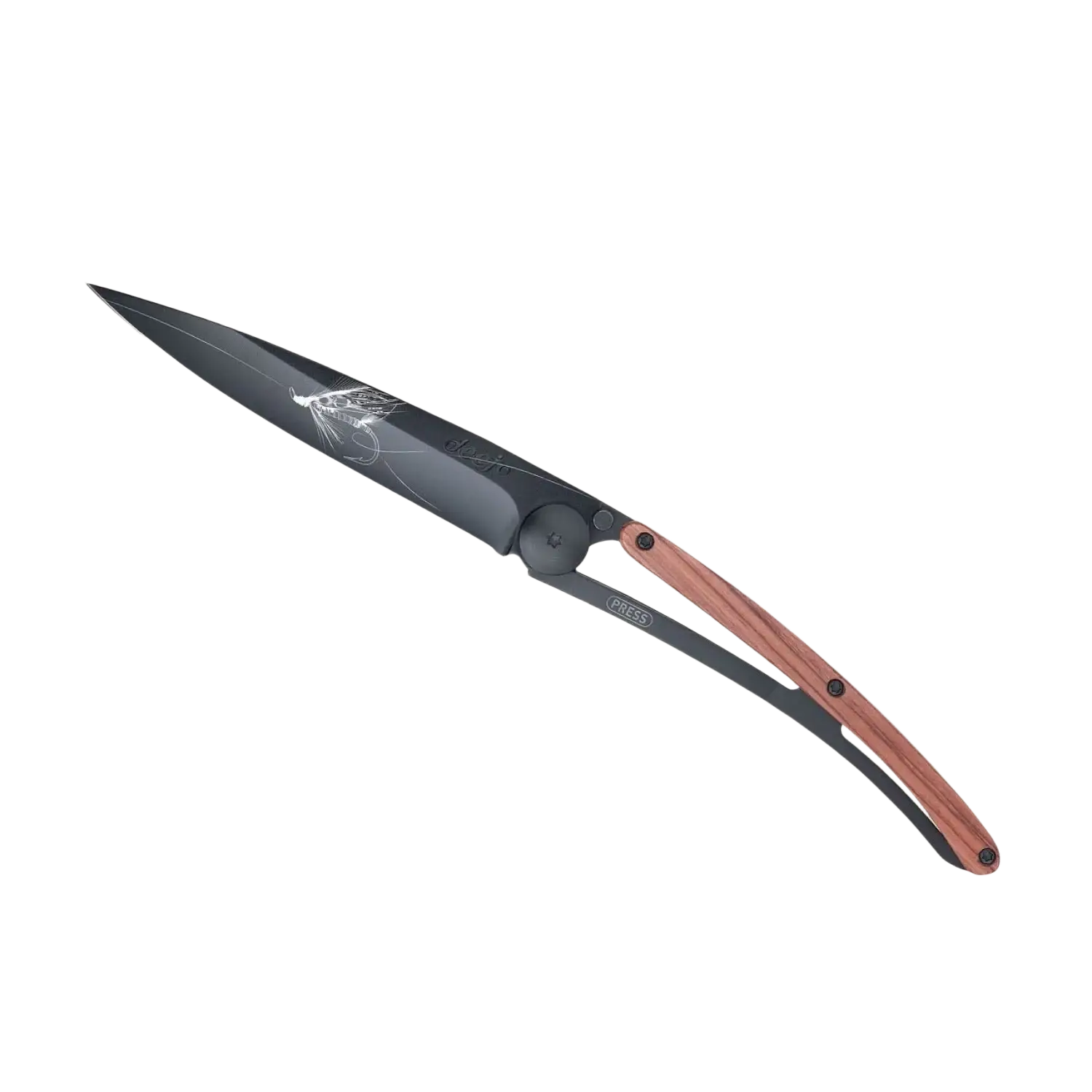 Deejo Silver Wilkinson 27g in coral wood and black, side view open