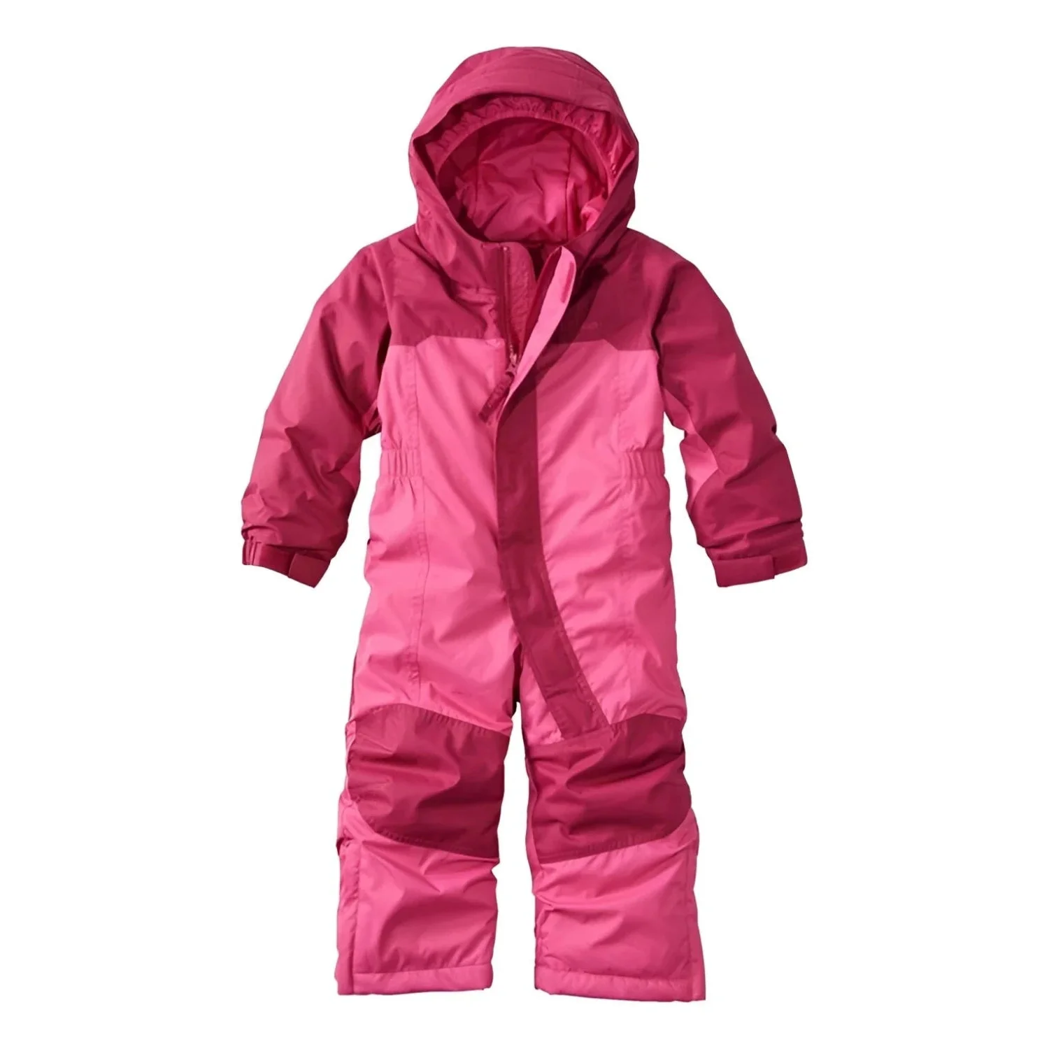 LL Bean Baby Cold Buster Snowsuit in pink berry & dark raspberry, flat front view