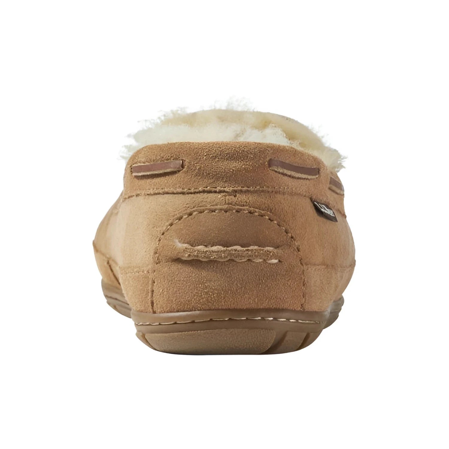 L.L. Bean Women's Wicked Good Camp Moccasins in brown, back view