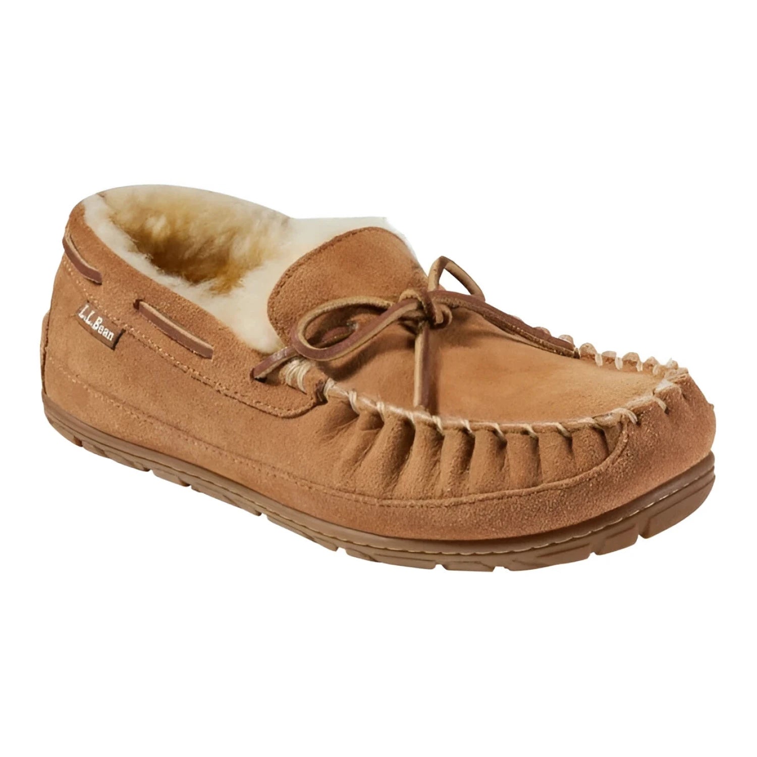 L.L. Bean Women's Wicked Good Camp Moccasins in brown, front view