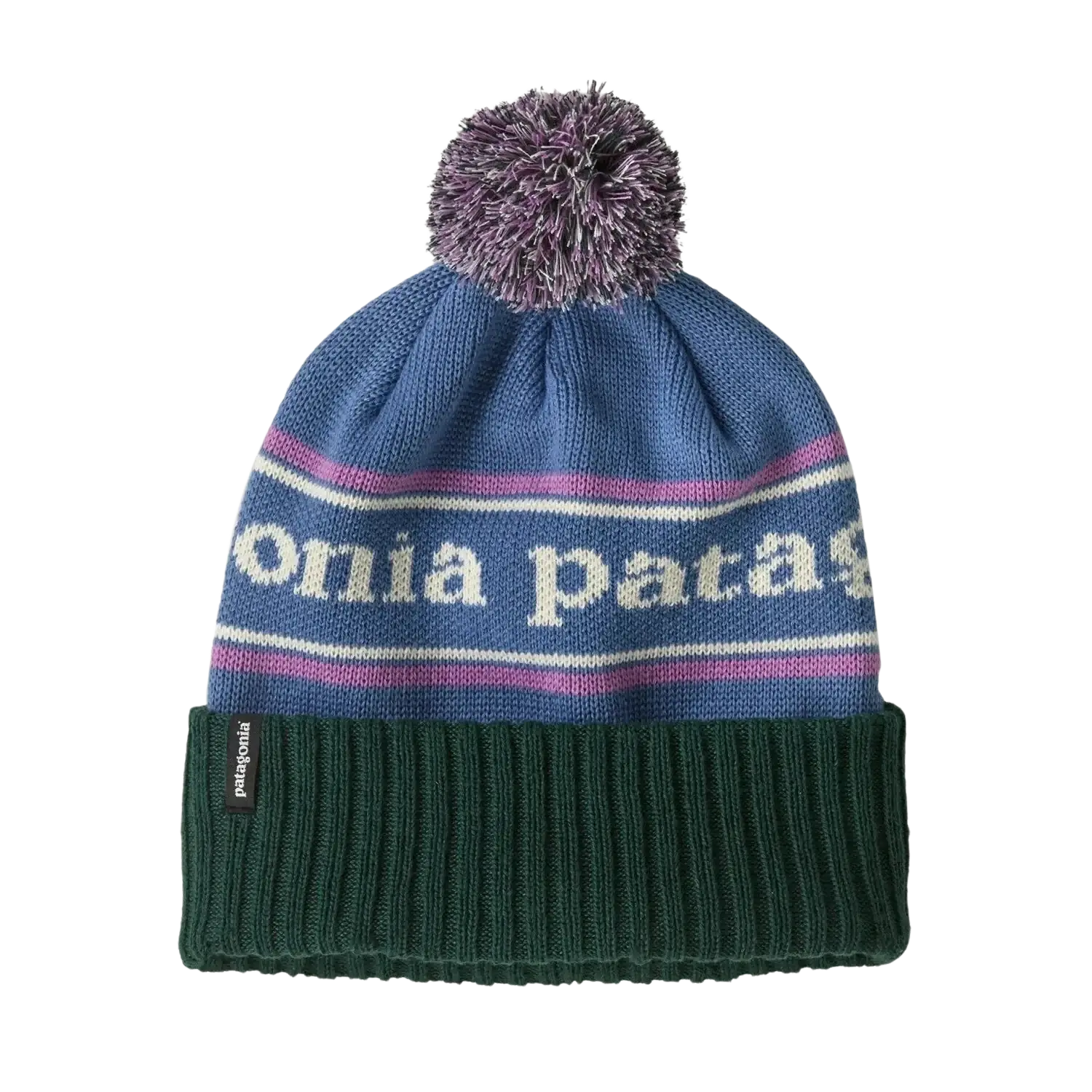 Patagonia Powder Town Beanie in park stripe & barnacle blue, front view