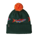 Patagonia Powder Town Beanie in salmon energy stripe & old growth green, front view