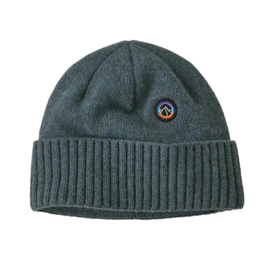 Patagonia beanie with 3 inch ribbed-cuff in heather green with small Fitz Roy Icon patch.