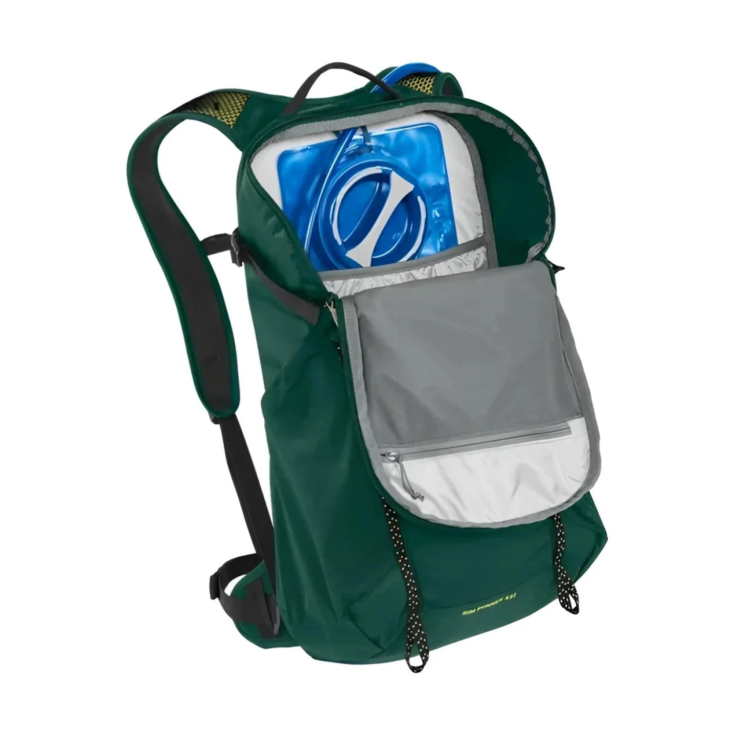 Camelbak Rim Runner™ X22 Hiking Hydration Pack with Crux® 1.5L Reservoir in bistro green, pocket open with reservoir in sleeve